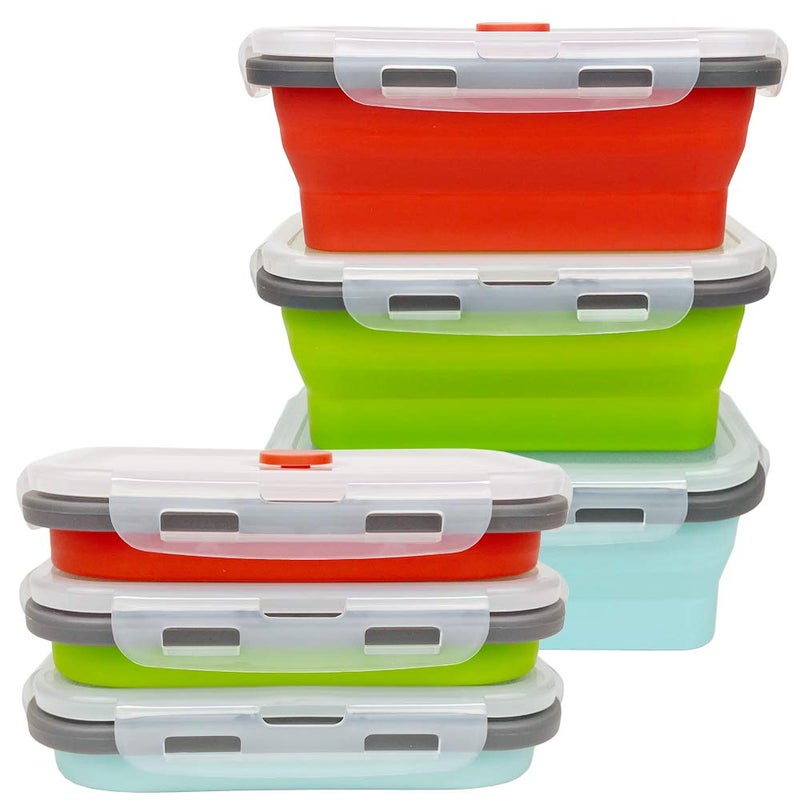 CARTINTS Set of 3 Collapsible Food Storage Containers Collapsible Silicone Bowls, Silicone Lunch Containers with Airtight Lids, Microwave and Freezer Safe, 500ml - Image 1